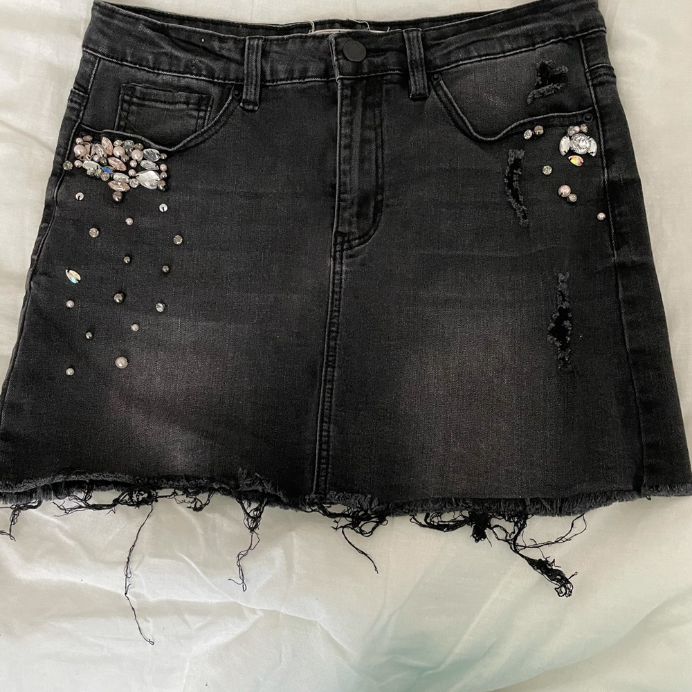 Angel Kiss black faded wash denim skirt